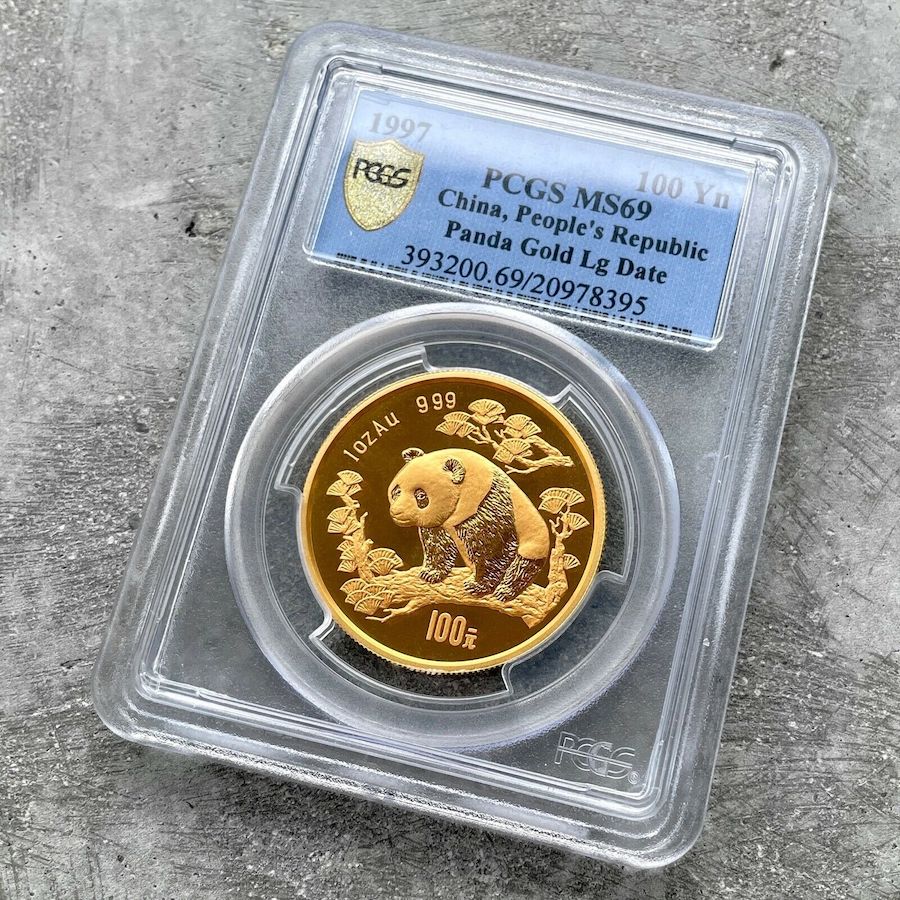 1997 Large Date Gold Panda 1 oz China Gold .999+ Fine 100 Yuan - PCGS MS 69