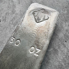 50 oz .999 Silver Johnson Matthey Poured bar - Stunning Pour Line!