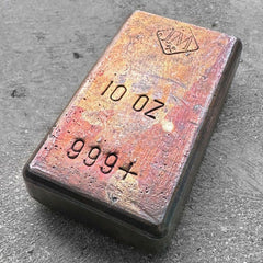 10 oz Silver Johnson Matthey Poured JM bar - Reverse Stamp + Incredible Toning