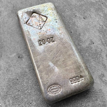 Load image into Gallery viewer, Vintage 20 oz .999 Silver Johnson Matthey Poured bar - Rainbow Toning
