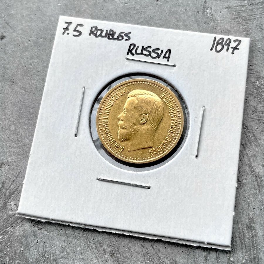 1897 Russia 7 1/2 Rouble Gold Coin Nicholas II 7.5 Roubles - Attractive