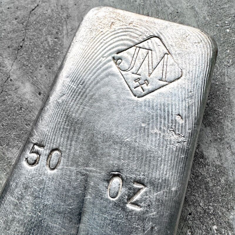 50 oz .999 Silver Johnson Matthey Poured bar - Nice Pour Lines