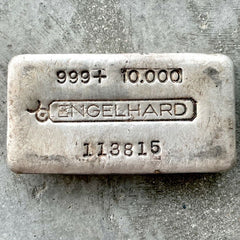 Engelhard 10 oz .999 Silver Poured 10oz Bar - Raised digit