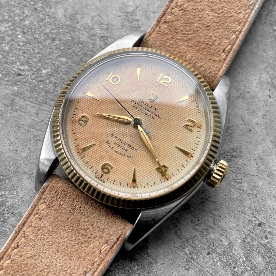 1954 Rolex Explorer 6298 Two Tone Gold/Stainless Tropical Patina Honey Comb Dial