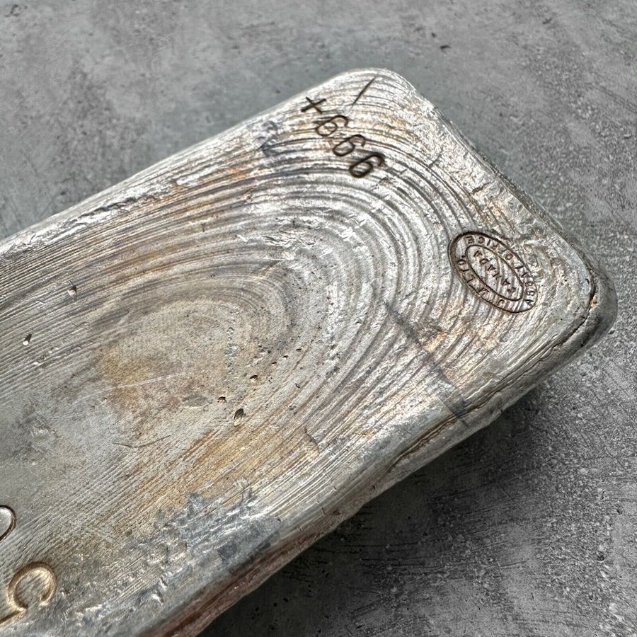 Vintage 50 oz .999 Silver Johnson Matthey Poured bar - Stunning pour lines