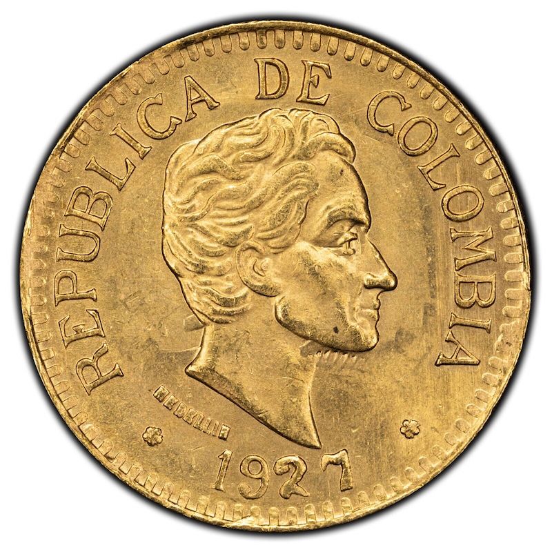 1927 Colombia 2 1/2 Pesos Gold Coin - Choie Une - Medellin