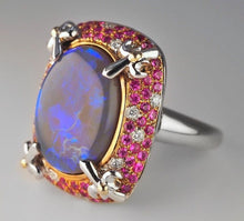 Load image into Gallery viewer, Solid 18K White Gold 15.85ct Black Opal Pink Sapphire + Diamond Ring - $18,000
