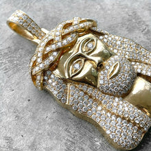 Load image into Gallery viewer, Solid 14 KT Yellow Gold Jesus Pendant 13+ Carat diamonds 38k Appraisal
