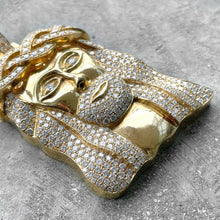 Load image into Gallery viewer, Solid 14 KT Yellow Gold Jesus Pendant 13+ Carat diamonds 38k Appraisal

