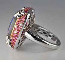 Load image into Gallery viewer, Solid 18K White Gold 15.85ct Black Opal Pink Sapphire + Diamond Ring - $18,000
