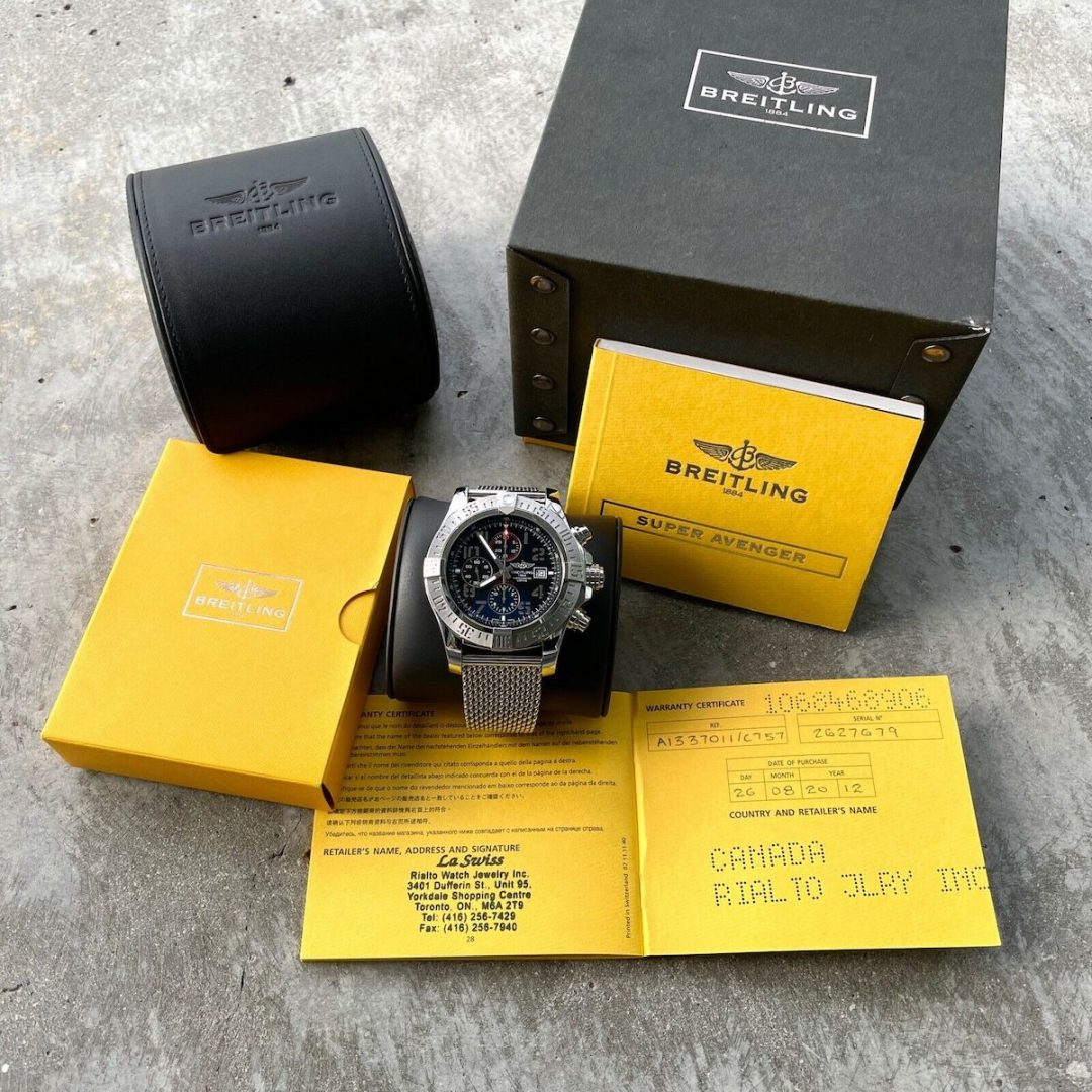 48mm Breitling A1337011 Super Avenger Stainless Automatic Shark Mesh + Papers