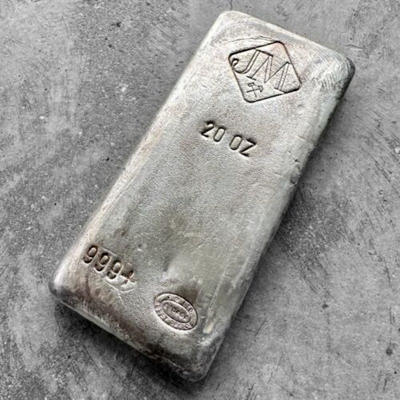 Vintage 20 oz .999 Silver Johnson Matthey Poured bar - Pretty Pour lines