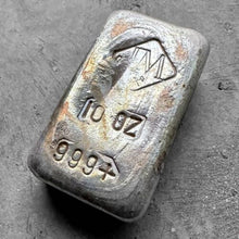 Load image into Gallery viewer, 10 oz .999 Silver Johnson Matthey Poured JM bar - Large Logo with toning Patina!
