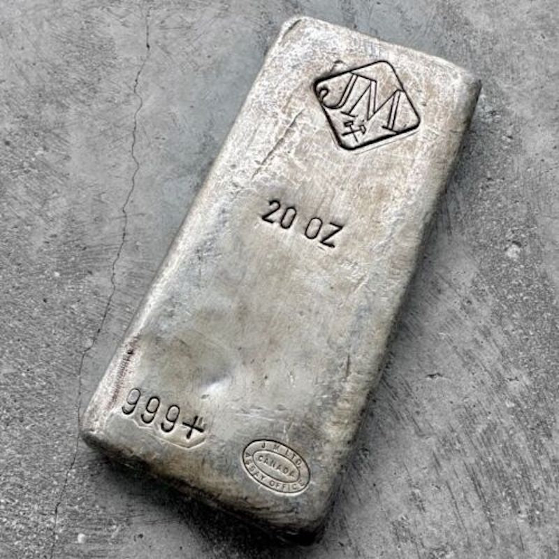 Vintage 20 oz .999 Silver Johnson Matthey Poured bar