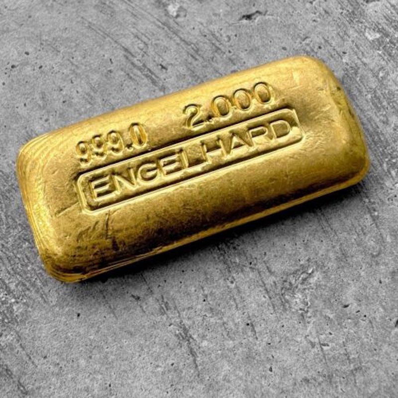 Engelhard 2 oz Gold Poured Bar .9990 2oz - Nice Pour Lines!