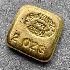 Johnson Matthey London Square 2 oz Gold Poured Bar .9990 2oz