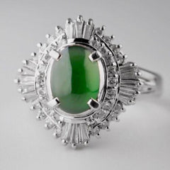 Platinum 0.54ct Natural Baguette Diamond and Jade cocktail Ring $7200 Appraisal