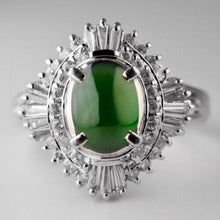Load image into Gallery viewer, Platinum 0.54ct Natural Baguette Diamond and Jade cocktail Ring $7200 Appraisal
