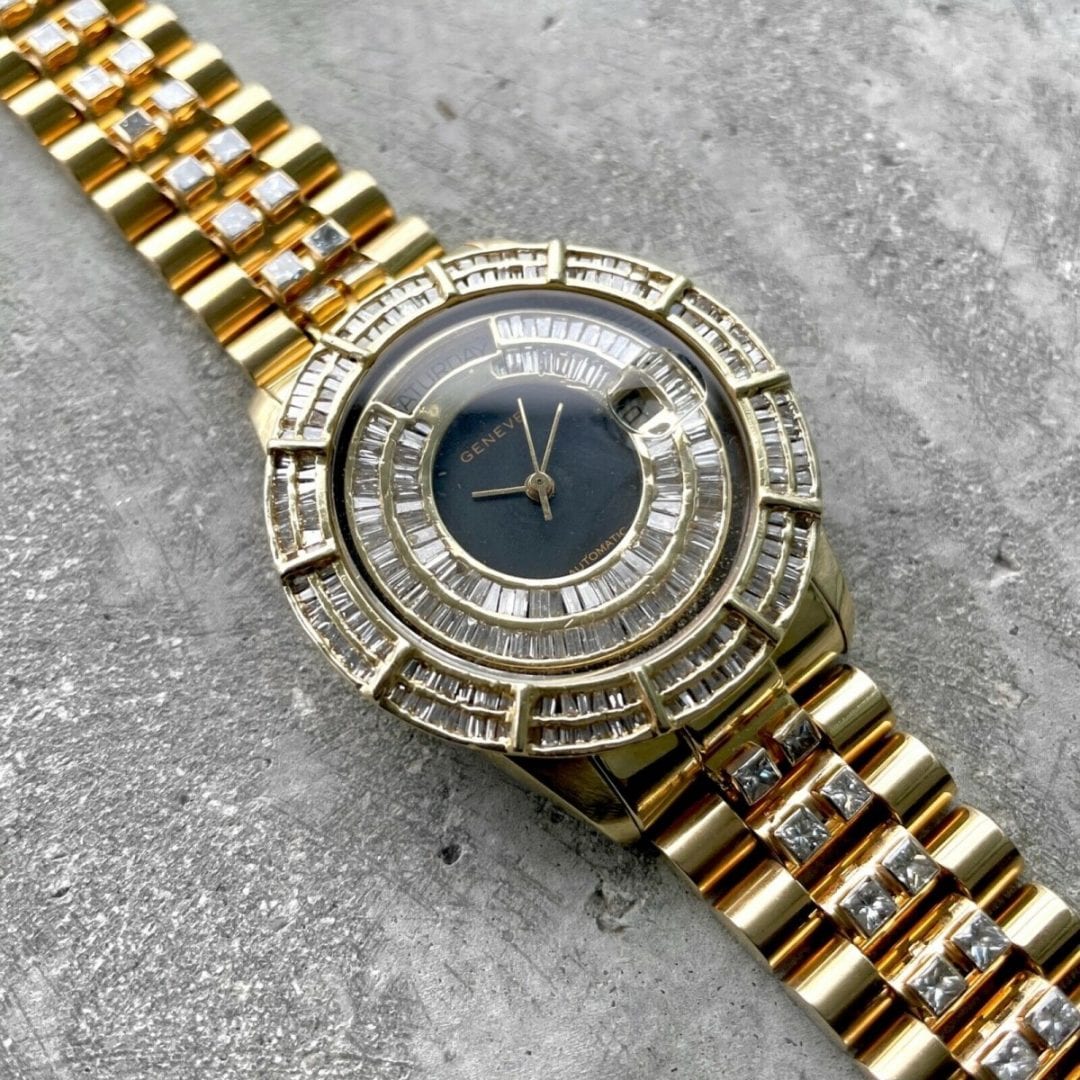 38mm Gold Geneve Solid 14K Yellow Gold President style with 8.8 karats Diamonds