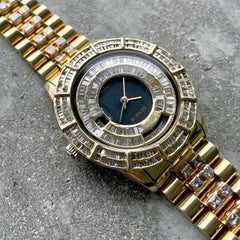 38mm Gold Geneve Solid 14K Yellow Gold President style with 8.8 karats Diamonds
