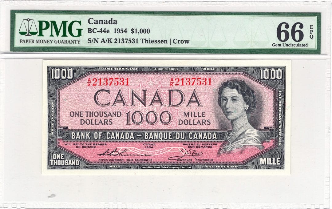 1954 Bank of Canada $1000 PMG Gem 66 EPQ