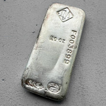 Load image into Gallery viewer, Vintage 20 oz .999 Silver Johnson Matthey Poured bar – F Serial
