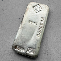 Vintage 20 oz .999 Silver Johnson Matthey Poured bar – F Serial