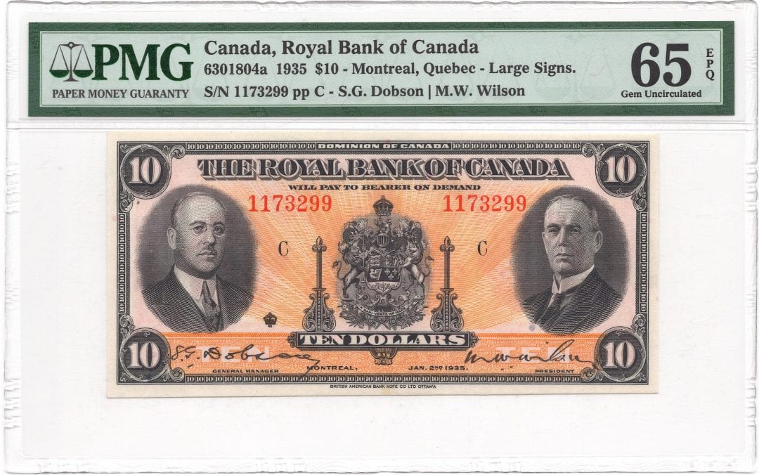 1935 Royal Bank of Canada $10 PMG Gem 65 EPQ