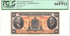1935 Royal Bank of Canada $10 PCGS Gem UNC66 PPQ