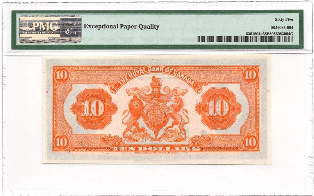 1935 Royal Bank of Canada $10 PMG Gem 65 EPQ