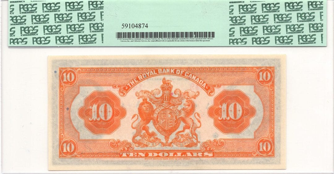 1935 Royal Bank of Canada $10 PCGS Gem UNC66 PPQ