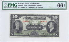 1938 Bank of Montreal $10 PMG Gem UNC66 EPQ