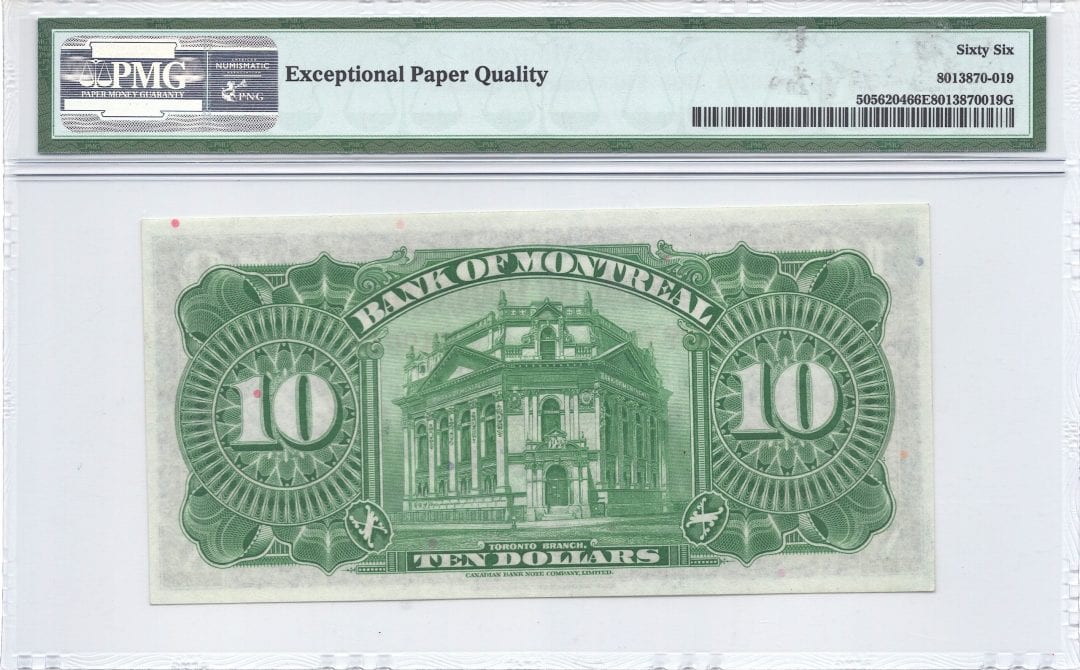 1938 Bank of Montreal $10 PMG Gem UNC66 EPQ