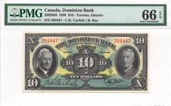 1938 $10 Dominion Bank Note PMG Gem 66 EPQ