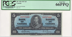1937 Bank of Canada $5 BC-23b PCGS Gem UNC-66 PPQ