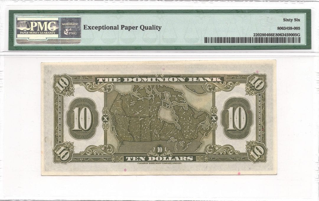 1938 $10 Dominion Bank Note PMG Gem 66 EPQ