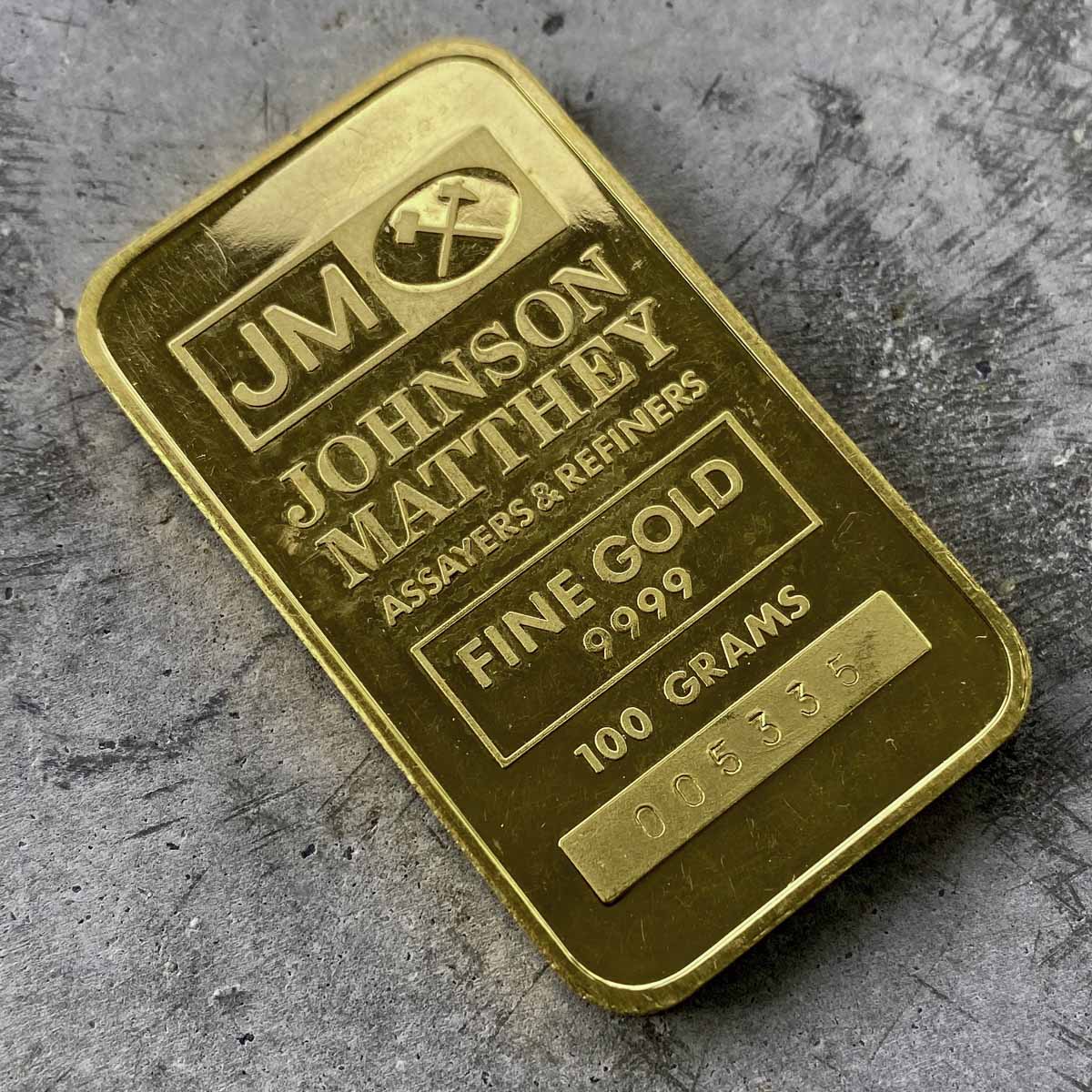 Johnson Matthey 100 Gram .999 Pure Gold Bar - CoinWatchCo