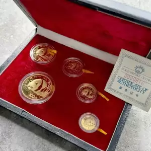 198 China Gold Panda 5 Coin Set 1.90 oz Proof with original Box and COA10 result