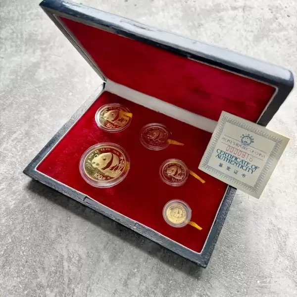 198 China Gold Panda 5 Coin Set 1.90 oz Proof with original Box and COA14 result