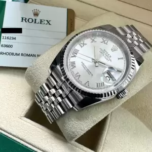 Rolex Datejust 36mm Jubilee band116234–Box and Papers Rhodium Roman Numeral10 result