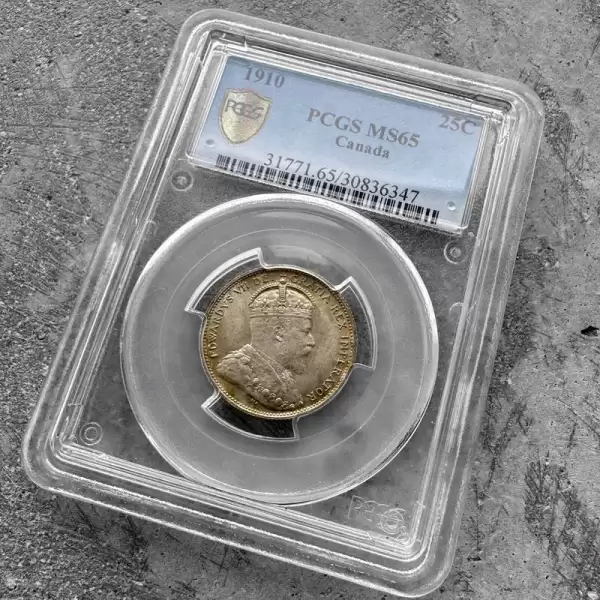 1910 Canada 25 Cents Quarter Silver Coin PCGS GEM 65 with Stunning Toning50 result