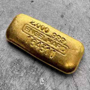 Vintage Engelhar d2 oz Gold Poured Bar2oz Stunning Scarce Early .999 style20 result