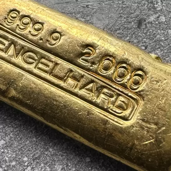 Engelhard 2oz Gold.9999 Fine Bar Doubling effect error60 result