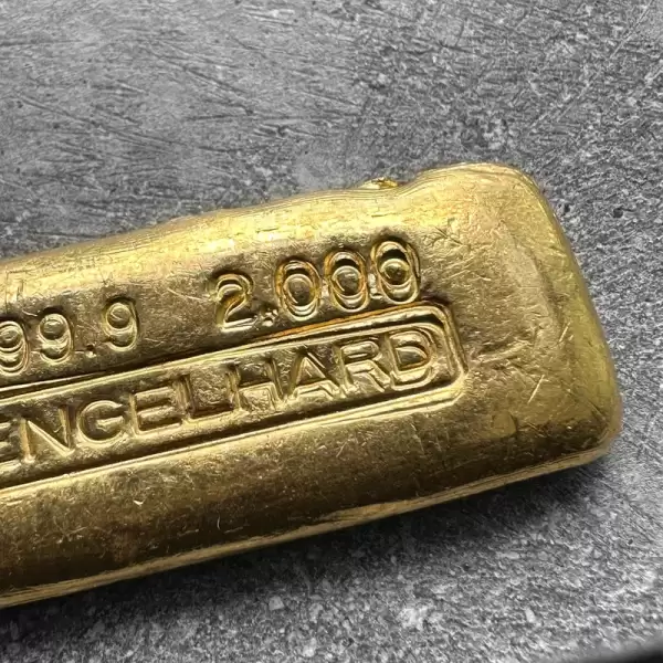 Engelhard 2oz Gold.9999 Fine Bar Doubling effect error61 result