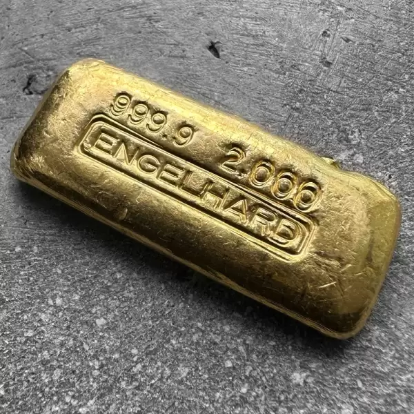 Engelhard 2oz Gold.9999 Fine Bar Doubling effect error64 result