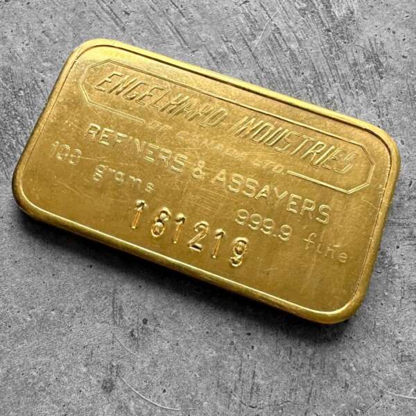 Engelhard Industries of Canada 100 Gram Gold Bar Struck.9999+20