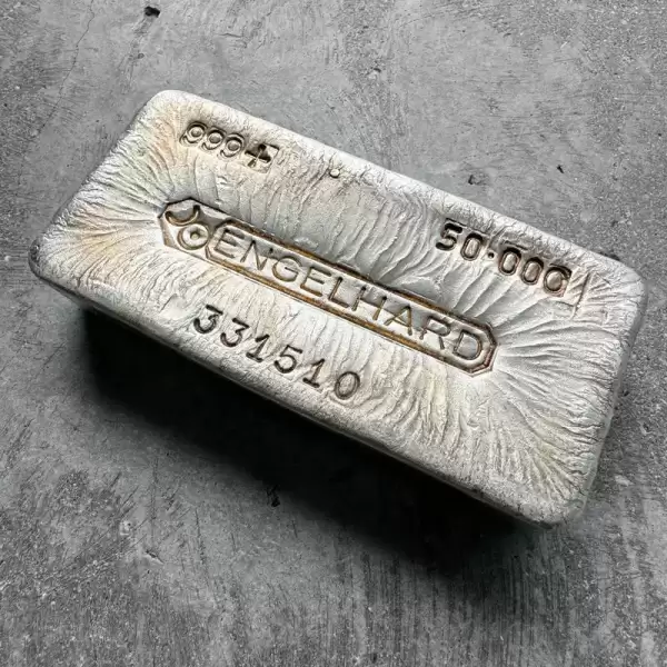 50oz Engelhard.999 Silver Poured bar Light Toning and incredible pour lines20 result