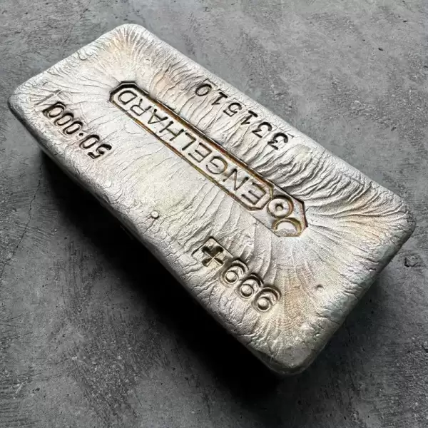 50oz Engelhard.999 Silver Poured bar Light Toning and incredible pour lines22 result