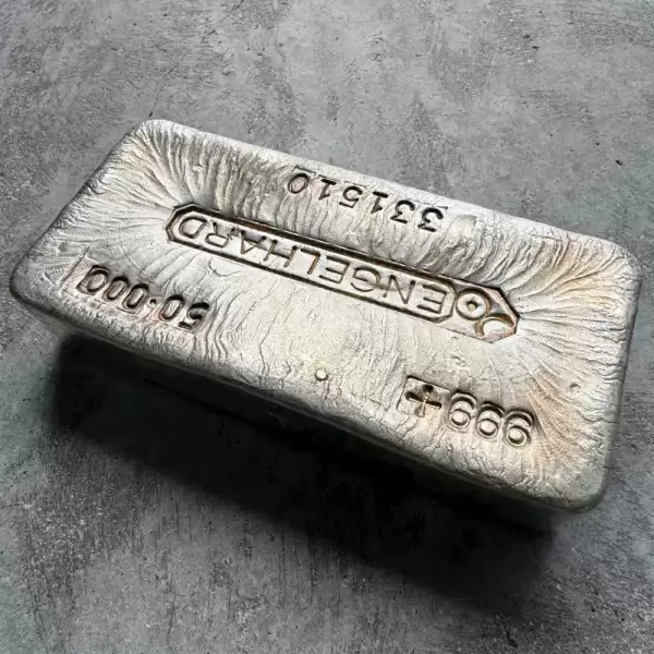 50oz Engelhard.999 Silver Poured bar Light Toning and incredible pour lines23 result