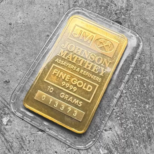 Johnson Matthey black back 10 Gram Gold Bar Struck.9999+Sealed30 result